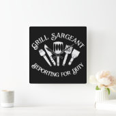 Grill Sargeantおもしろい' - BBQギフト男性へブラック スクエア壁時計 (ホーム)