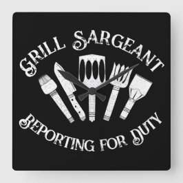 Grill Sargeantおもしろい' - BBQギフト男性へブラック スクエア壁時計