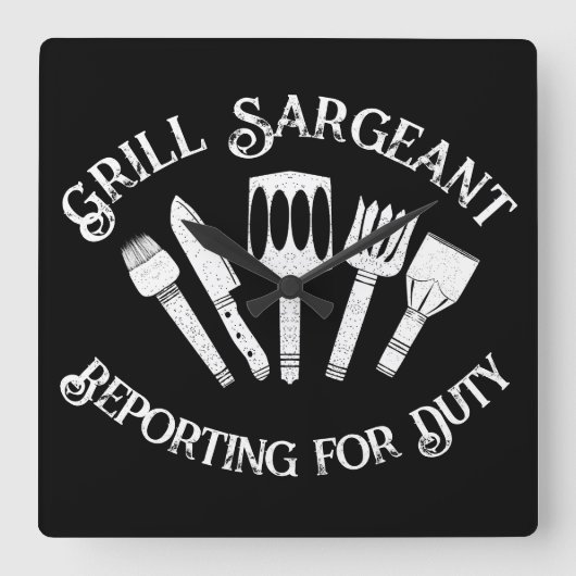 Grill Sargeantおもしろい' - BBQギフト男性へブラック スクエア壁時計 (正面)