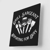 Grill Sargeantおもしろい' - BBQギフト男性へブラック スクエア壁時計 (傾斜)