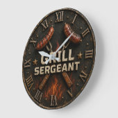 Grill Sergeant Funny BBQ Grill Master Barbecue ラージ壁時計 (傾斜)
