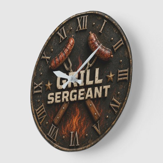 Grill Sergeant Funny BBQ Grill Master Barbecue ラージ壁時計 (傾斜)