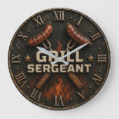 Grill Sergeant Funny BBQ Grill Master Barbecue ラージ壁時計 (正面)