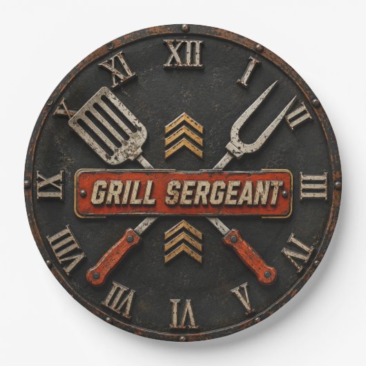 Grill Sergeant Funny BBQ Grill Master Man Cave ペーパープレート (正面)