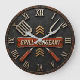 Grill Sergeant Funny BBQ Grill Master Man Cave ラージ壁時計