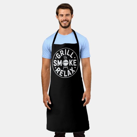 Grill Smoke Relax BBQ Quote エプロン (着用した状態)