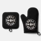 Grill Smoke Relax BBQ Quote 鍋つかみ&鍋敷きセット (正面)