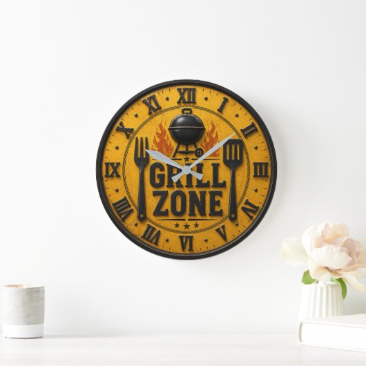 Grill Zone BBQ Grill Master Kitchen Rustic ラージ壁時計 (ホーム)