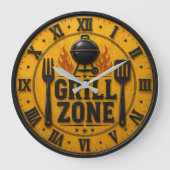 Grill Zone BBQ Grill Master Kitchen Rustic ラージ壁時計 (正面)