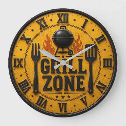 Grill Zone BBQ Grill Master Kitchen Rustic ラージ壁時計 (正面)