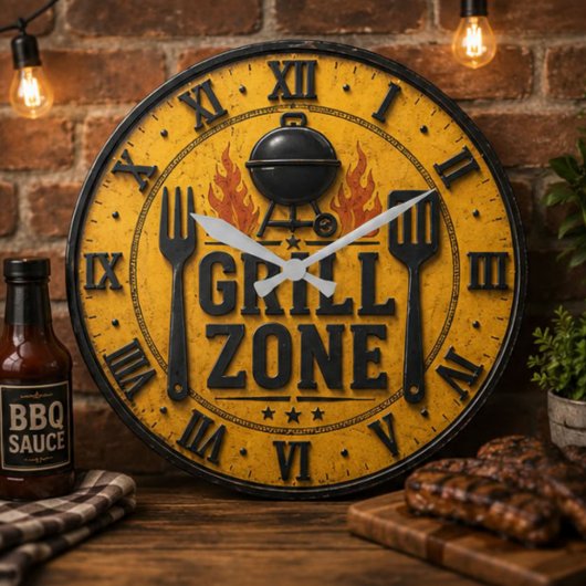 Grill Zone BBQ Grill Master Kitchen Rustic ラージ壁時計