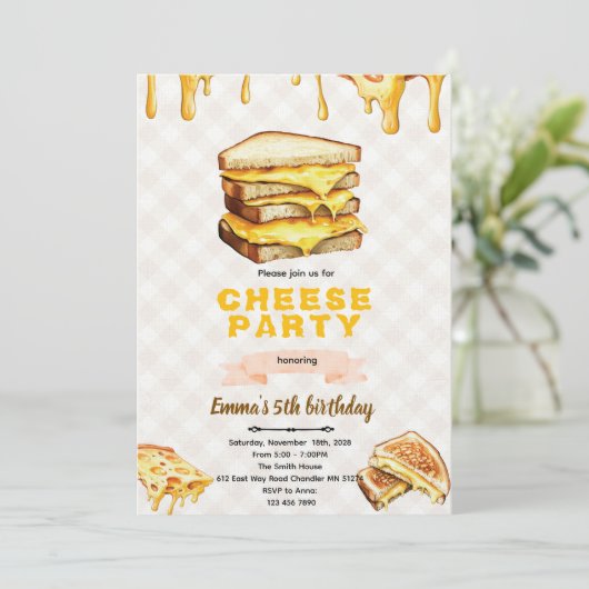 Grilled Cheese Birthday Party Invitation 招待状 (スタンド正面)
