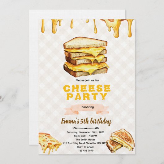 Grilled Cheese Birthday Party Invitation 招待状 (正面/裏面)