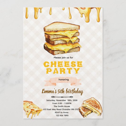 Grilled Cheese Birthday Party Invitation 招待状 (正面)