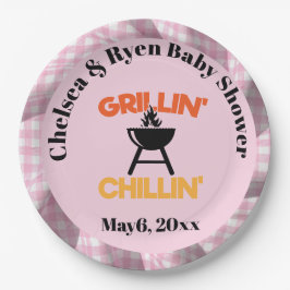 Grillin&chillin Baby q Gingham baby shower ペーパープレート