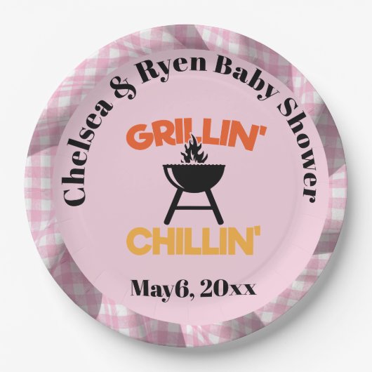 Grillin&chillin Baby q Gingham baby shower  ペーパープレート (正面)