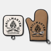 GRILLMASTER素朴カスタムブラウンとホワイト 鍋つかみ&鍋敷きセット (正面)