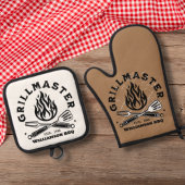 GRILLMASTER素朴カスタムブラウンとホワイト 鍋つかみ&鍋敷きセット
