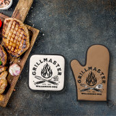 GRILLMASTER素朴カスタムブラウンとホワイト 鍋つかみ&鍋敷きセット