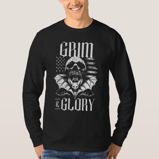 Grim & Glory 4th of July Goth Aesthetic Clothes US Tシャツ (正面)