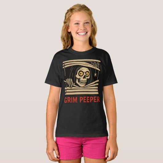 Grim Peeper Funny Skeleton Halloween Pun Tee Tシャツ (正面フル)