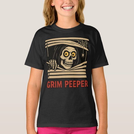 Grim Peeper Funny Skeleton Halloween Pun Tee Tシャツ (正面)