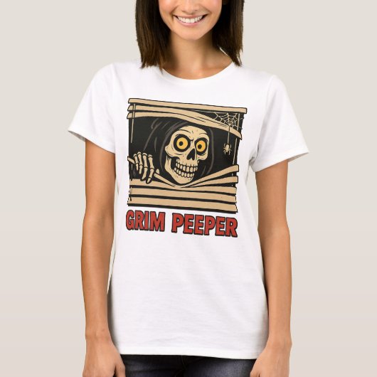 Grim Peeper Funny Skeleton Halloween Pun Tee Tシャツ (正面)