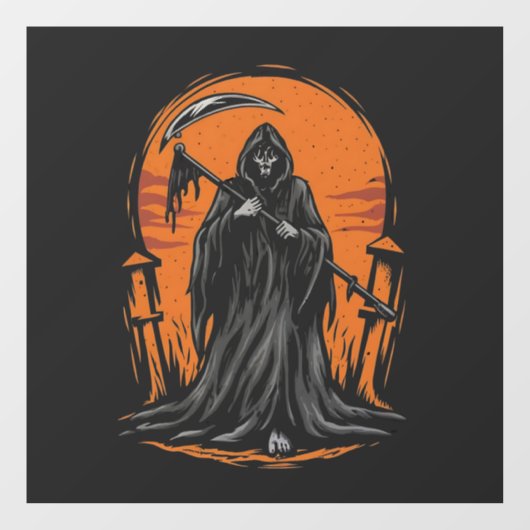 Grim Reaper Cartoon in Sunset Graveyard ウィンドウサイン (シート)