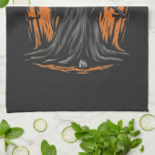 Grim Reaper Cartoon in Sunset Graveyard キッチンタオル (折り畳み)