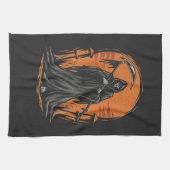 Grim Reaper Cartoon in Sunset Graveyard キッチンタオル (横)