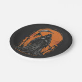 Grim Reaper Cartoon in Sunset Graveyard ペーパープレート (アングル)