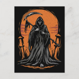 Grim Reaper Cartoon in Sunset Graveyard ポストカード