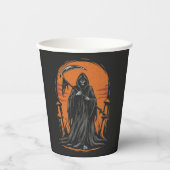 Grim Reaper Cartoon in Sunset Graveyard 紙コップ (正面)