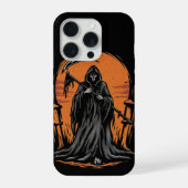 Grim Reaper Cartoon in Sunset Graveyard iPhoneケース (裏面)