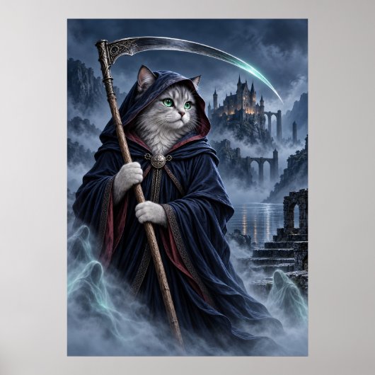 Grim Reaper Cat Gothic Fantasy Art Poster ポスター (正面)