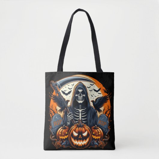 Grim Reaper Graveyard Spooky Pumpkins Halloween トートバッグ (正面)