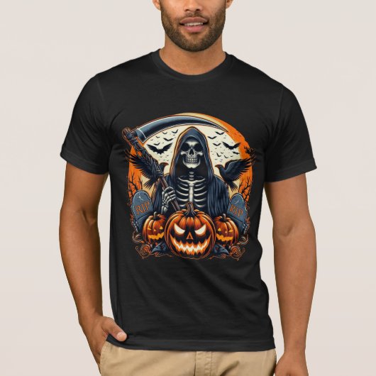 Grim Reaper Graveyard Spooky Pumpkins Halloween Tシャツ (正面)