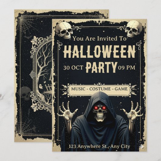 Grim Reaper Halloween Party Invitation 招待状 (正面/裏面)