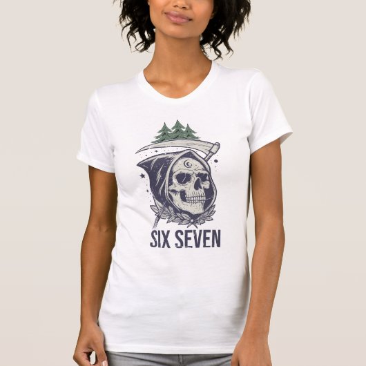 Grim Reaper Six Seven Gothic Aesthetic Skull Tシャツ (正面)