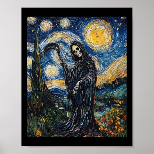 Grim Reaper Skeleton - Van Gogh Style - Starry Nig ポスター (正面)
