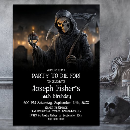 Grim Reaper with Cupcake Birthday Party Invitation 招待状
