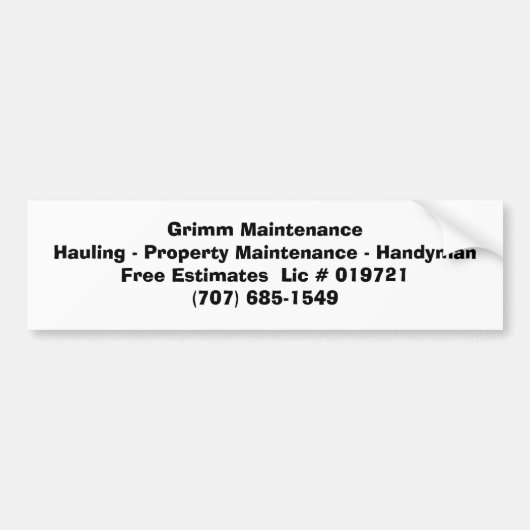Grimm MaintenanceHauling -特性の維持… バンパーステッカー (正面)