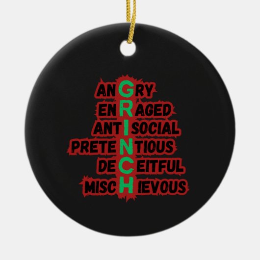 Grinch AcrosticおもしろいでTrue Holiday映画ファンを獲得 セラミックオーナメント (正面)