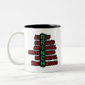 Grinch AcrosticおもしろいでTrue Holiday映画ファンを獲得 ツートーンマグカップ (左)