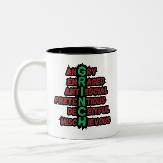 Grinch AcrosticおもしろいでTrue Holiday映画ファンを獲得 ツートーンマグカップ (左)