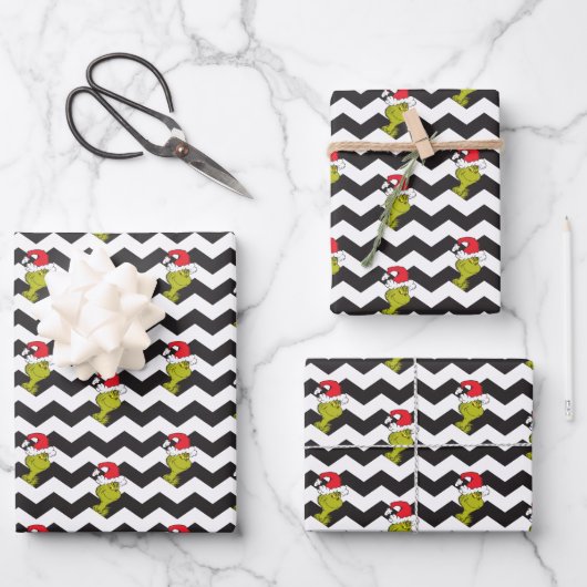 Grinch | Black & White Holiday Chevron Pattern ラッピングペーパーシート (正面)