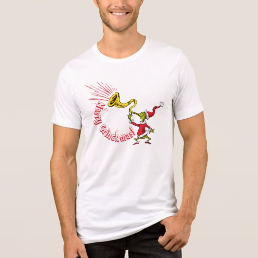 Grinch Blowing the Merry Grinchmas Horn トライブレンドTシャツ (正面)