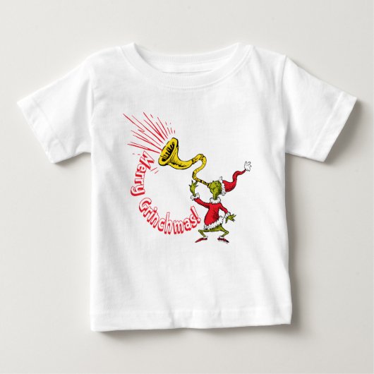 Grinch Blowing the Merry Grinchmas Horn ベビーTシャツ (正面)