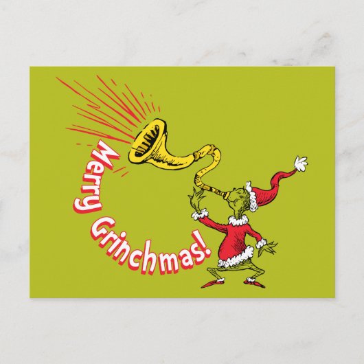 Grinch Blowing the Merry Grinchmas Horn ポストカード (正面)