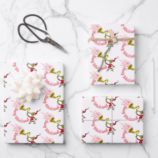 Grinch Blowing the Merry Grinchmas Horn ラッピングペーパーシート (正面)